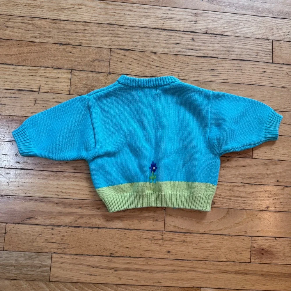 Vintage Rainbow Tag Gymboree Infant Blue Floral Knit Cardigan Sweater Cotton